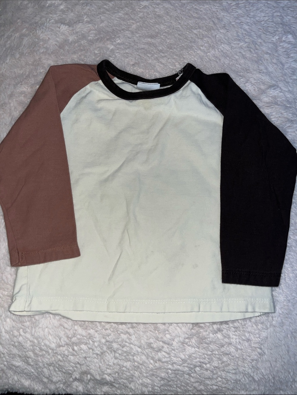 Zara Cream Raglan Tee with Brown and Black Sleeves